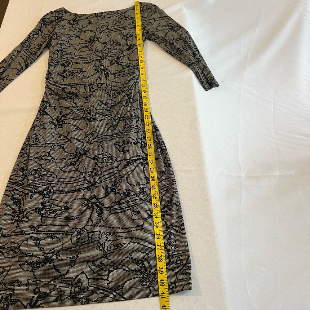 David Meister Women Black and Gray 3/4 Sleeves Midi Dress Size 8 Invisible Zip - Picture 14 of 16